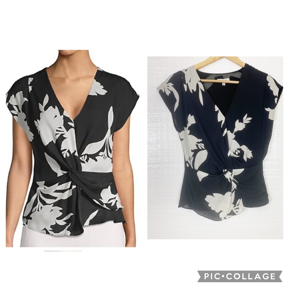 Joie Silk Blouse Top Floral Feminine Twist Front Side Zipped Fully Line XS